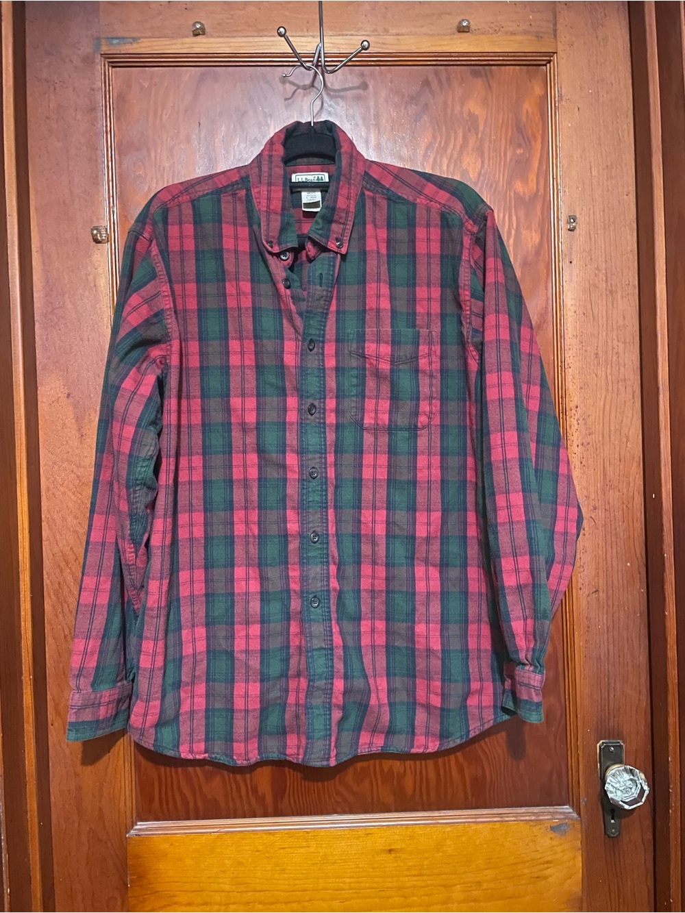 L.L. Bean Red & Green Plaid Flannel Button-Up Shirt
